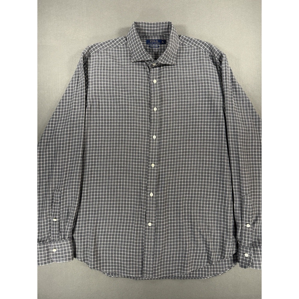 MENS POLO RALPH LAUREN GRAY/WHITE BUTTON DOWN HEATHER FLANNEL SHIRT SIZE XL